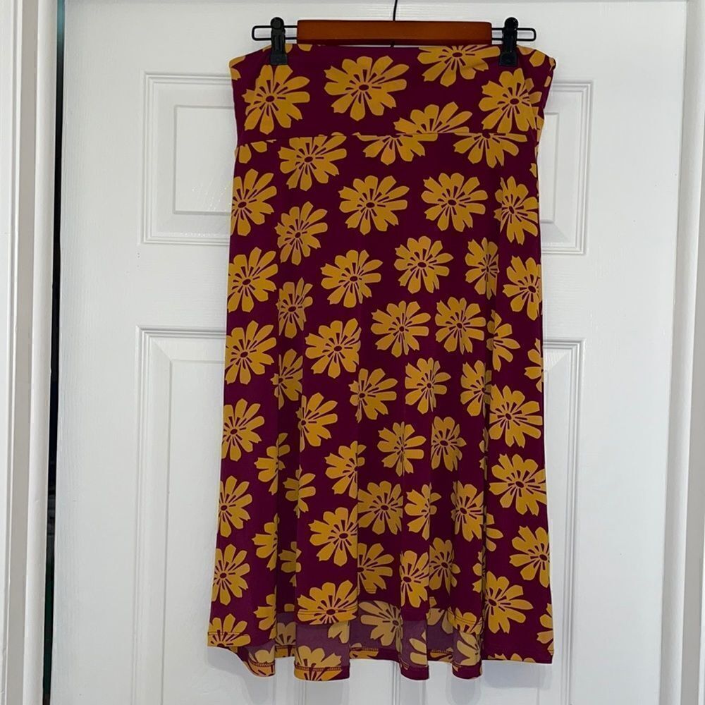 ✨LuLaRoe Purple & Gold Floral Azure A-line skirt